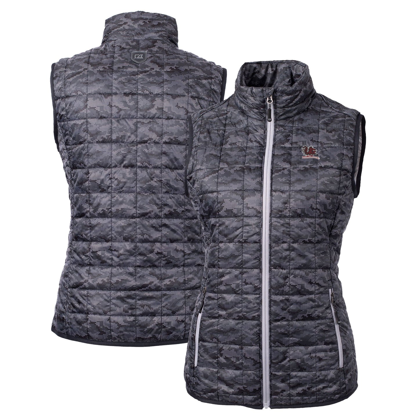 Women's Cutter & Buck  Black South Carolina Gamecocks Vault Rainier PrimaLoft Womens Eco Insulated Full-Zip Printed Puffer Vest