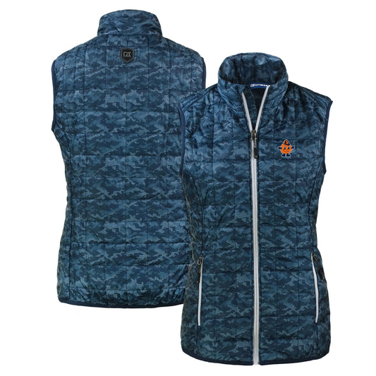 Women's Cutter & Buck  Navy Syracuse Orange Vault Rainier PrimaLoft Womens Eco Insulated Full-Zip Printed Puffer Vest