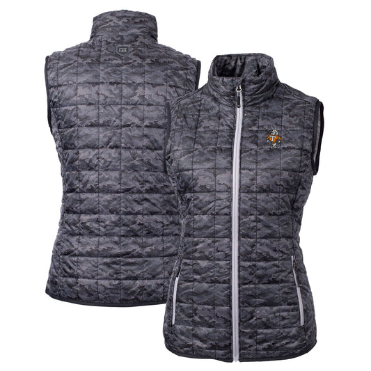 Women's Cutter & Buck  Black Tennessee Volunteers Vault Rainier PrimaLoft Womens Eco Insulated Full-Zip Printed Puffer Vest