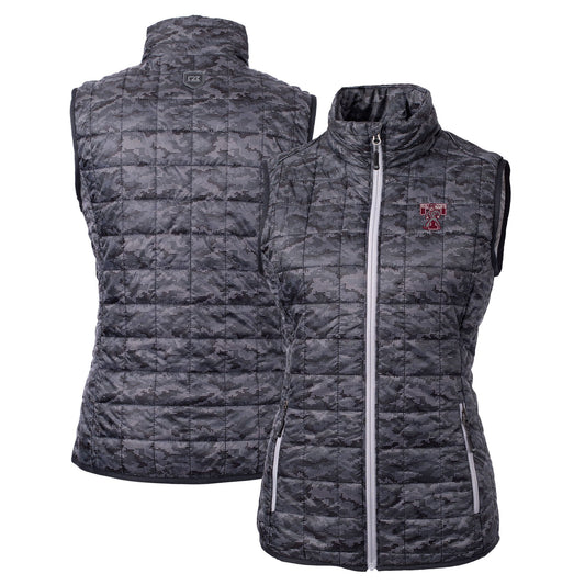 Women's Cutter & Buck  Black Texas A&M Aggies Vault Rainier PrimaLoft Womens Eco Insulated Full-Zip Printed Puffer Vest