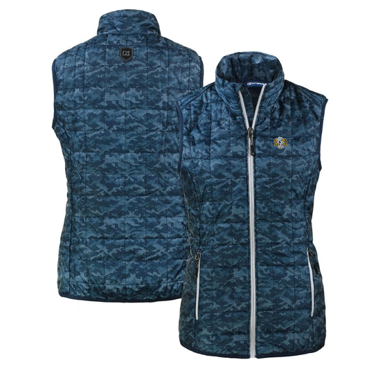 Women's Cutter & Buck  Navy North Carolina Tar Heels Vault Rainier PrimaLoft Womens Eco Insulated Full-Zip Printed Puffer Vest