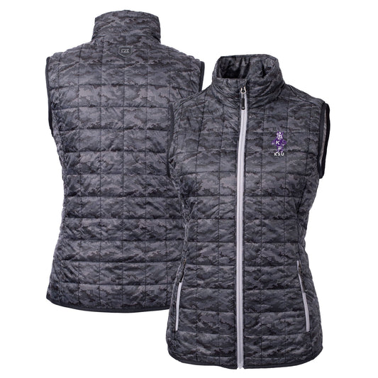 Women's Cutter & Buck  Black Kansas State Wildcats Vault Rainier PrimaLoft Womens Eco Insulated Full-Zip Printed Puffer Vest