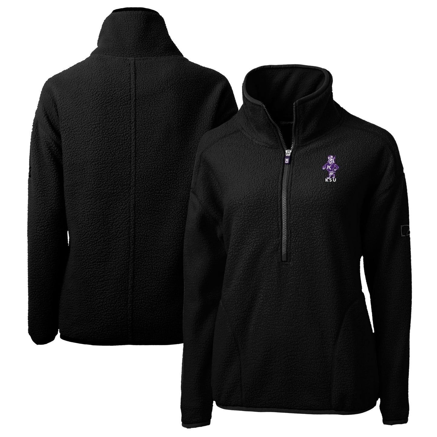 Women's Cutter & Buck  Black Kansas State Wildcats Vault Cascade Eco Sherpa Fleece Half-Zip Pullover Jacket