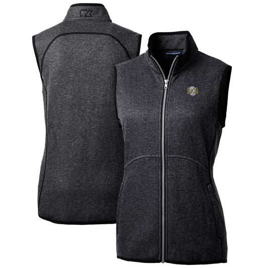 Women's Cutter & Buck  Heather Charcoal North Carolina Tar Heels Mainsail Sweater-Knit Full-Zip Vest