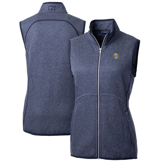 Women's Cutter & Buck  Heather Navy North Carolina Tar Heels Mainsail Sweater-Knit Full-Zip Vest