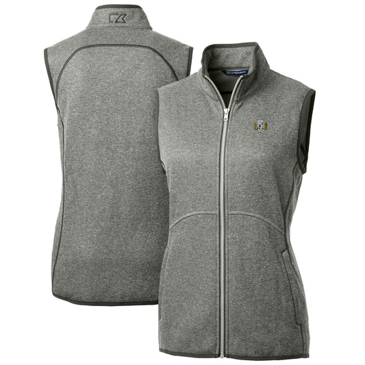 Women's Cutter & Buck  Heather Gray North Carolina Tar Heels Mainsail Sweater-Knit Full-Zip Vest