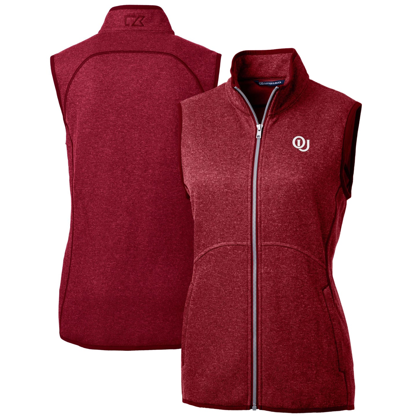 Women's Cutter & Buck  Heather Crimson Oklahoma Sooners Mainsail Sweater-Knit Full-Zip Vest
