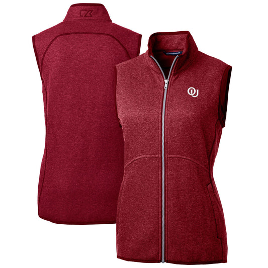 Women's Cutter & Buck  Heather Crimson Oklahoma Sooners Mainsail Sweater-Knit Full-Zip Vest