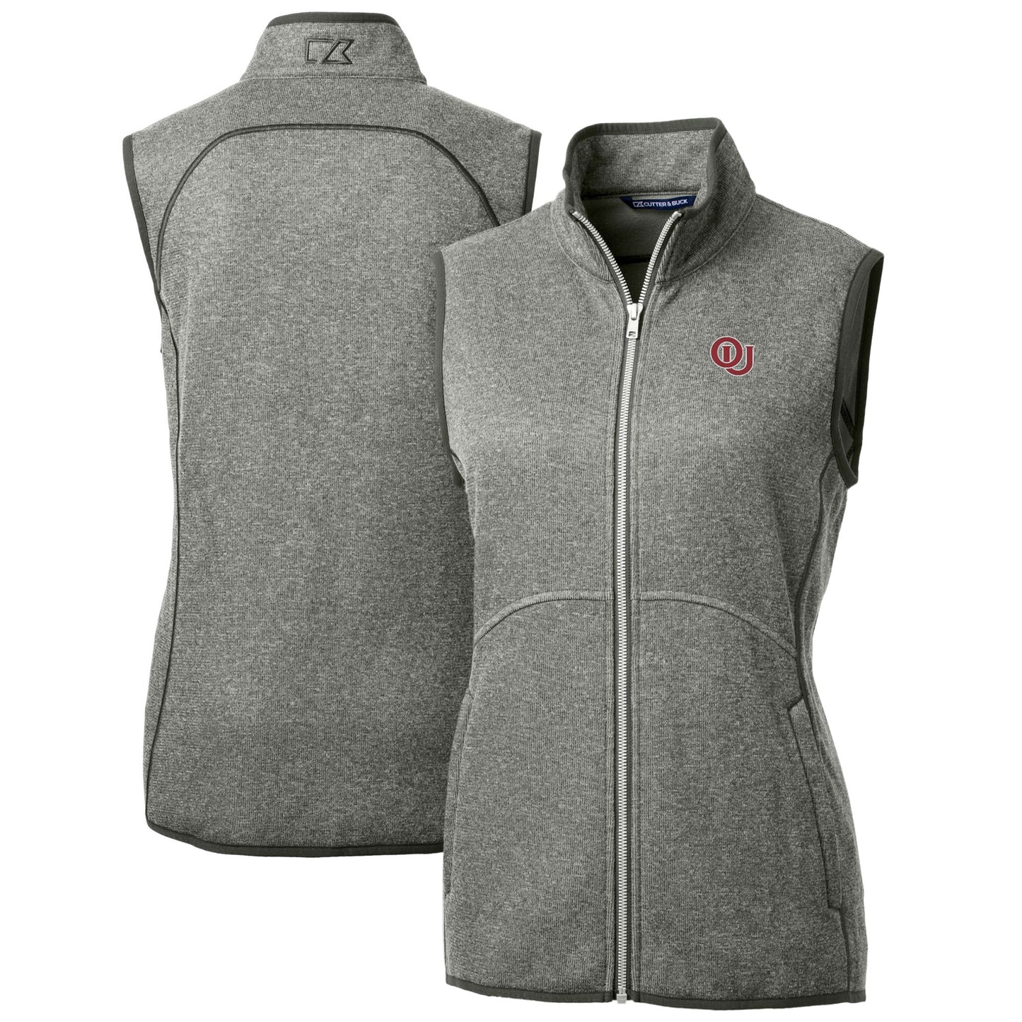 Women's Cutter & Buck  Heather Gray Oklahoma Sooners Mainsail Sweater-Knit Full-Zip Vest