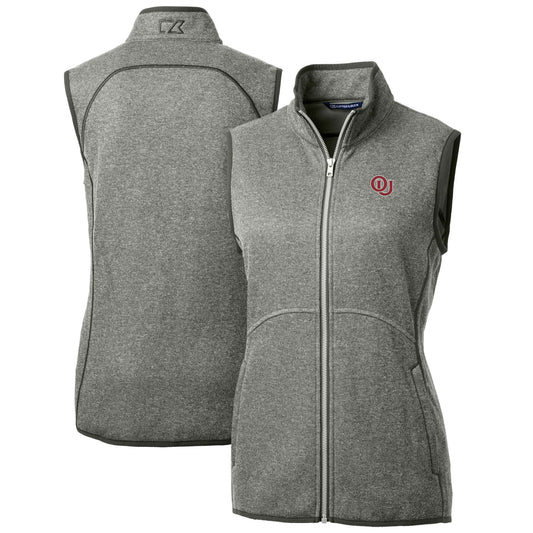 Women's Cutter & Buck  Heather Gray Oklahoma Sooners Mainsail Sweater-Knit Full-Zip Vest