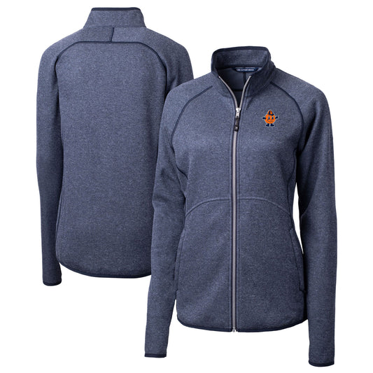 Women's Cutter & Buck  Heather Navy Syracuse Orange Vault Mainsail Sweater-Knit Full-Zip Jacket