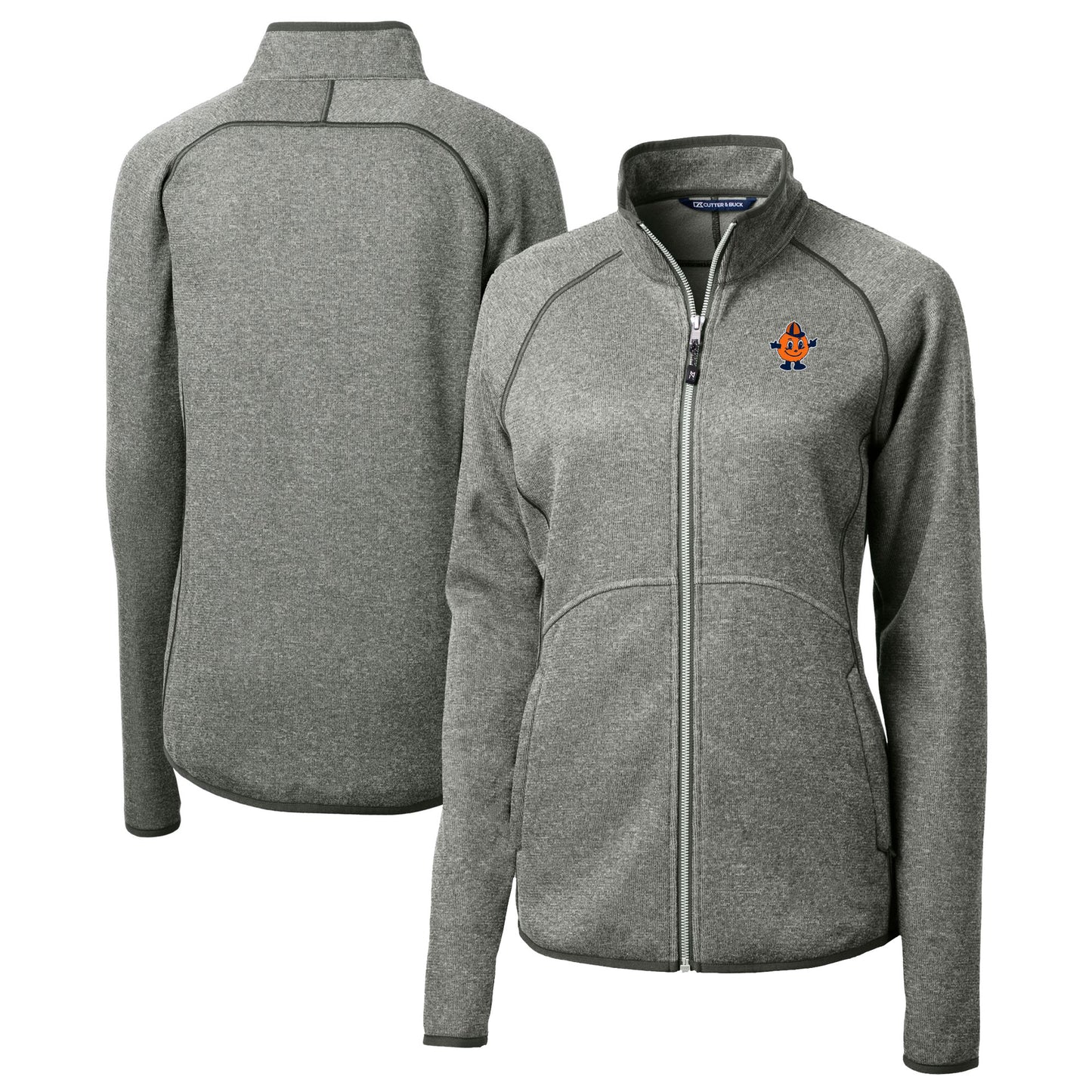 Women's Cutter & Buck  Heather Gray Syracuse Orange Vault Mainsail Sweater-Knit Full-Zip Jacket