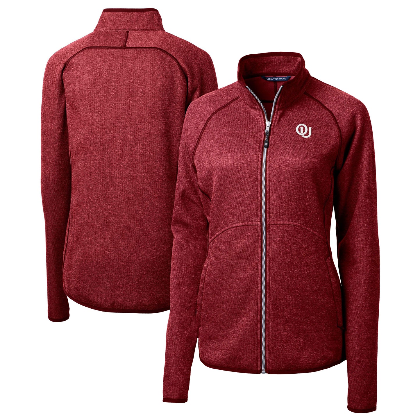 Women's Cutter & Buck  Heather Red Oklahoma Sooners Vault Mainsail Sweater-Knit Full-Zip Jacket