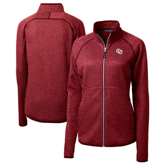 Women's Cutter & Buck  Heather Red Oklahoma Sooners Vault Mainsail Sweater-Knit Full-Zip Jacket