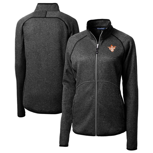 Women's Cutter & Buck  Heather Charcoal Texas Longhorns Vault Mainsail Sweater-Knit Full-Zip Jacket