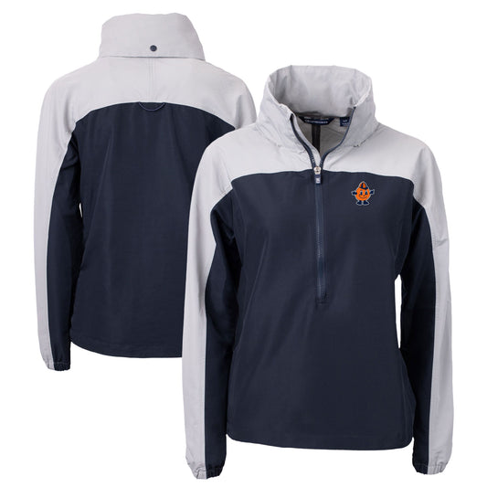 Women's Cutter & Buck  Navy/Gray Syracuse Orange Vault Charter Eco Recycled Half-Zip Anorak Jacket