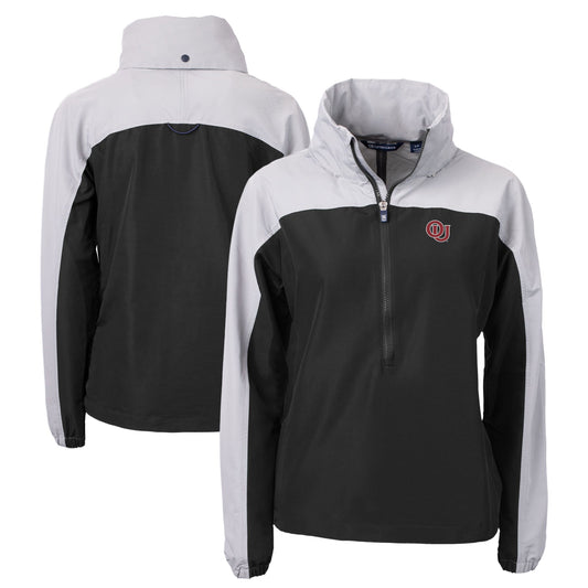 Women's Cutter & Buck  Black/Gray Oklahoma Sooners Vault Charter Eco Recycled Half-Zip Anorak Jacket