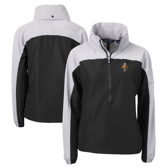 Women's Cutter & Buck  Black/Gray Tennessee Volunteers Vault Charter Eco Recycled Half-Zip Anorak Jacket