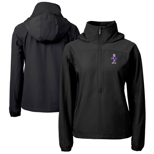 Women's Cutter & Buck  Black Kansas State Wildcats Vault Charter Eco Recycled Half-Zip Anorak Jacket