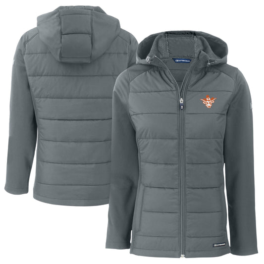 Women's Cutter & Buck  Gray Texas Longhorns Vault Evoke Hybrid Eco Softshell Recycled Full-Zip Hooded Jacket