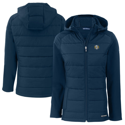 Women's Cutter & Buck  Navy North Carolina Tar Heels Vault Evoke Hybrid Eco Softshell Recycled Full-Zip Hooded Jacket