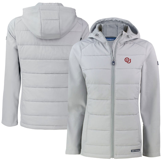 Women's Cutter & Buck  Gray Oklahoma Sooners Vault Evoke Hybrid Eco Softshell Recycled Full-Zip Hooded Jacket