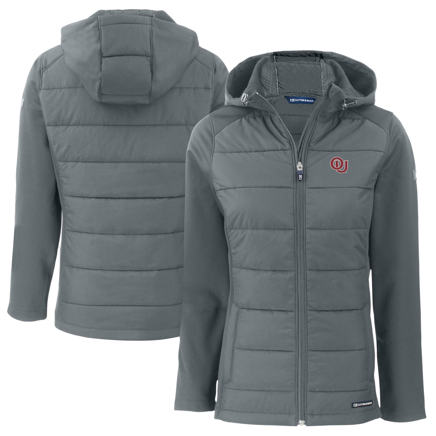 Women's Cutter & Buck  Gray Oklahoma Sooners Vault Evoke Hybrid Eco Softshell Recycled Full-Zip Hooded Jacket