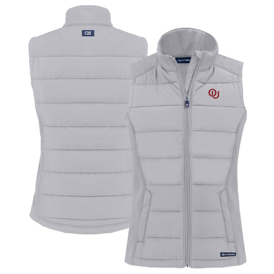 Women's Cutter & Buck  Gray Oklahoma Sooners Vault Evoke Hybrid Eco Softshell Recycled Full-Zip Vest