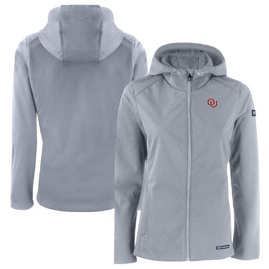 Women's Cutter & Buck  Gray Oklahoma Sooners Evoke Eco Softshell Recycled Full-Zip Hooded Jacket