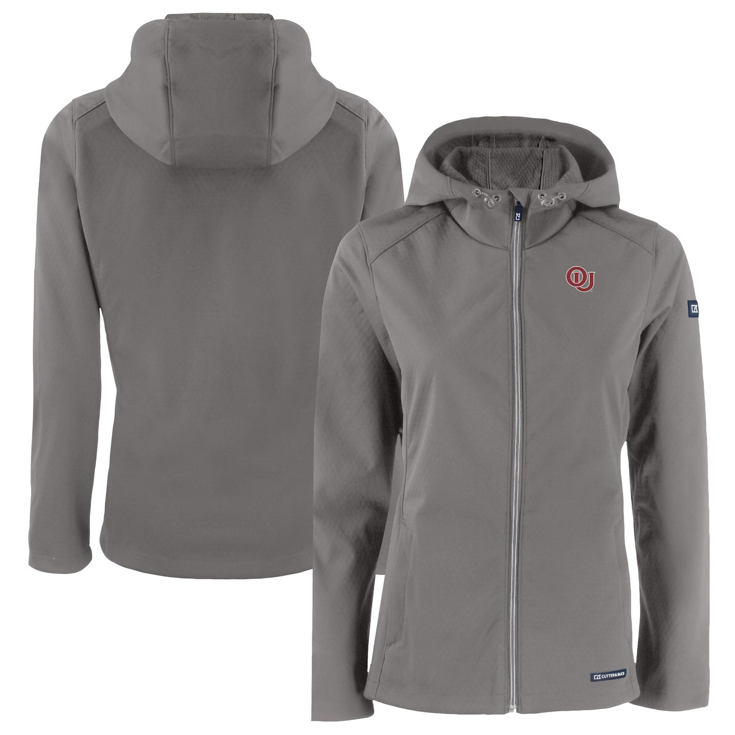 Women's Cutter & Buck  Gray Oklahoma Sooners Evoke Eco Softshell Recycled Full-Zip Hooded Jacket