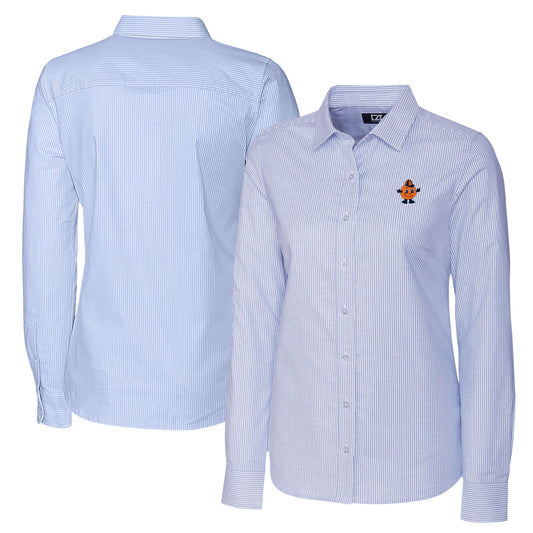 Women's Cutter & Buck  Light Blue Syracuse Orange Vault Stretch Oxford Stripe Long Sleeve Tri-Blend Button-Up Dress Shirt