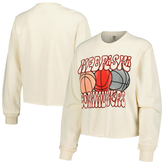 Women's Natural Nebraska Huskers Comfort Colors Basketball Cropped Long Sleeve T-Shirt