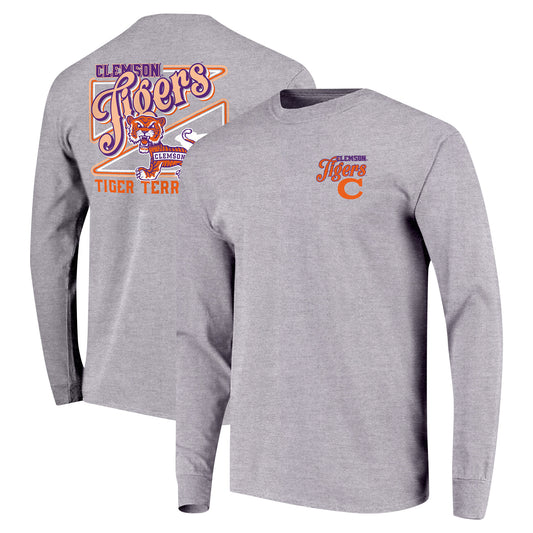 Youth Gray Clemson Tigers Retro Script Long Sleeve T-Shirt