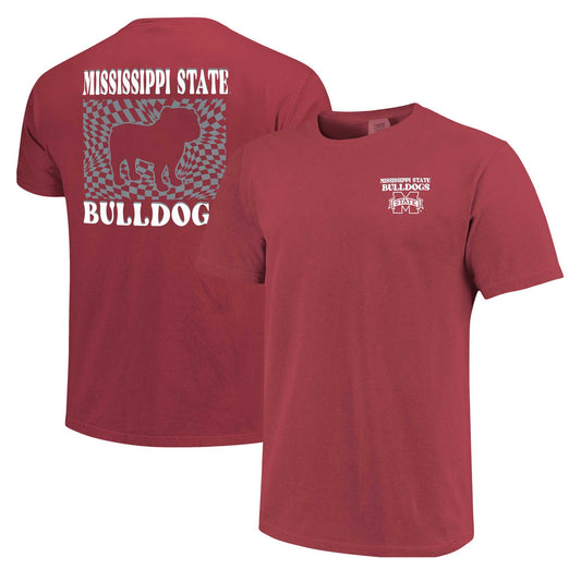 Women's Maroon Mississippi State Bulldogs Comfort Colors Checkered Mascot T-Shirt