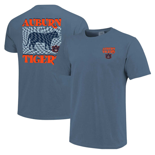 Women's Navy Auburn Tigers Comfort Colors Checkered Mascot T-Shirt