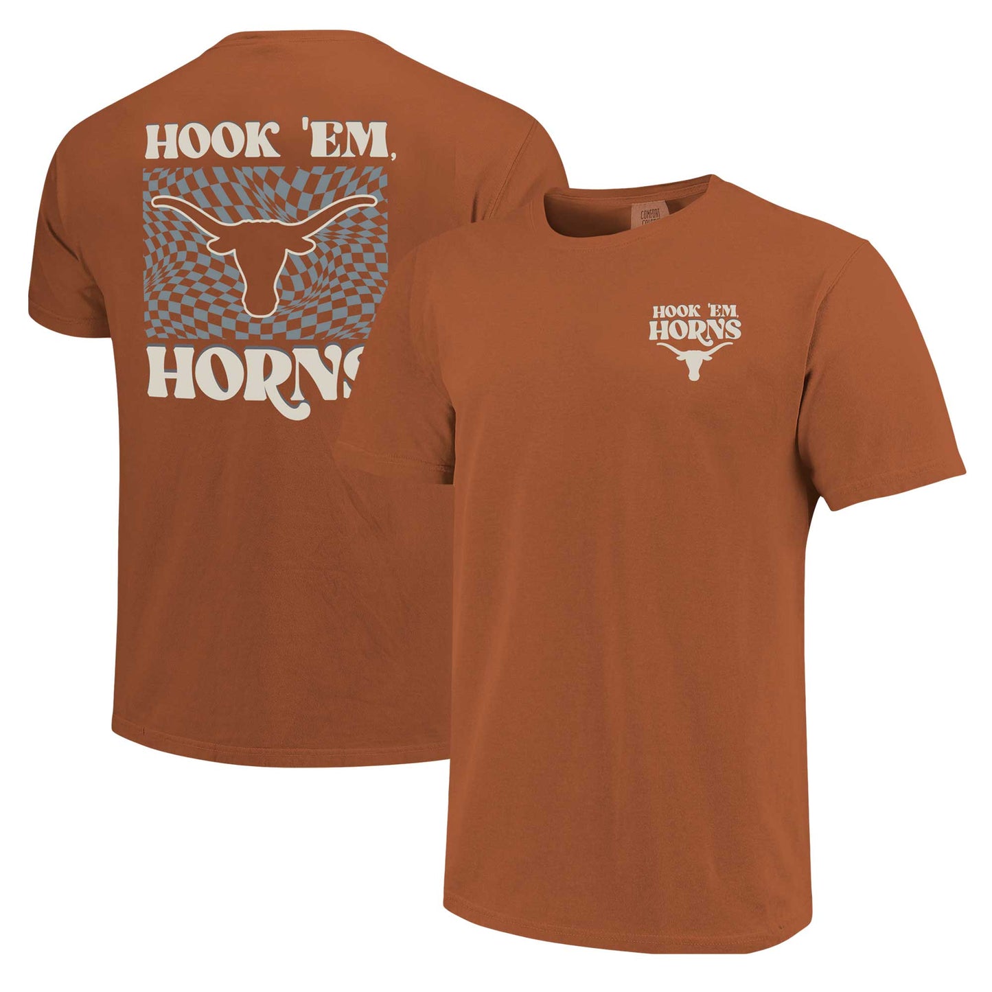 Women's Texas Orange Texas Longhorns Comfort Colors Checkered Mascot T-Shirt