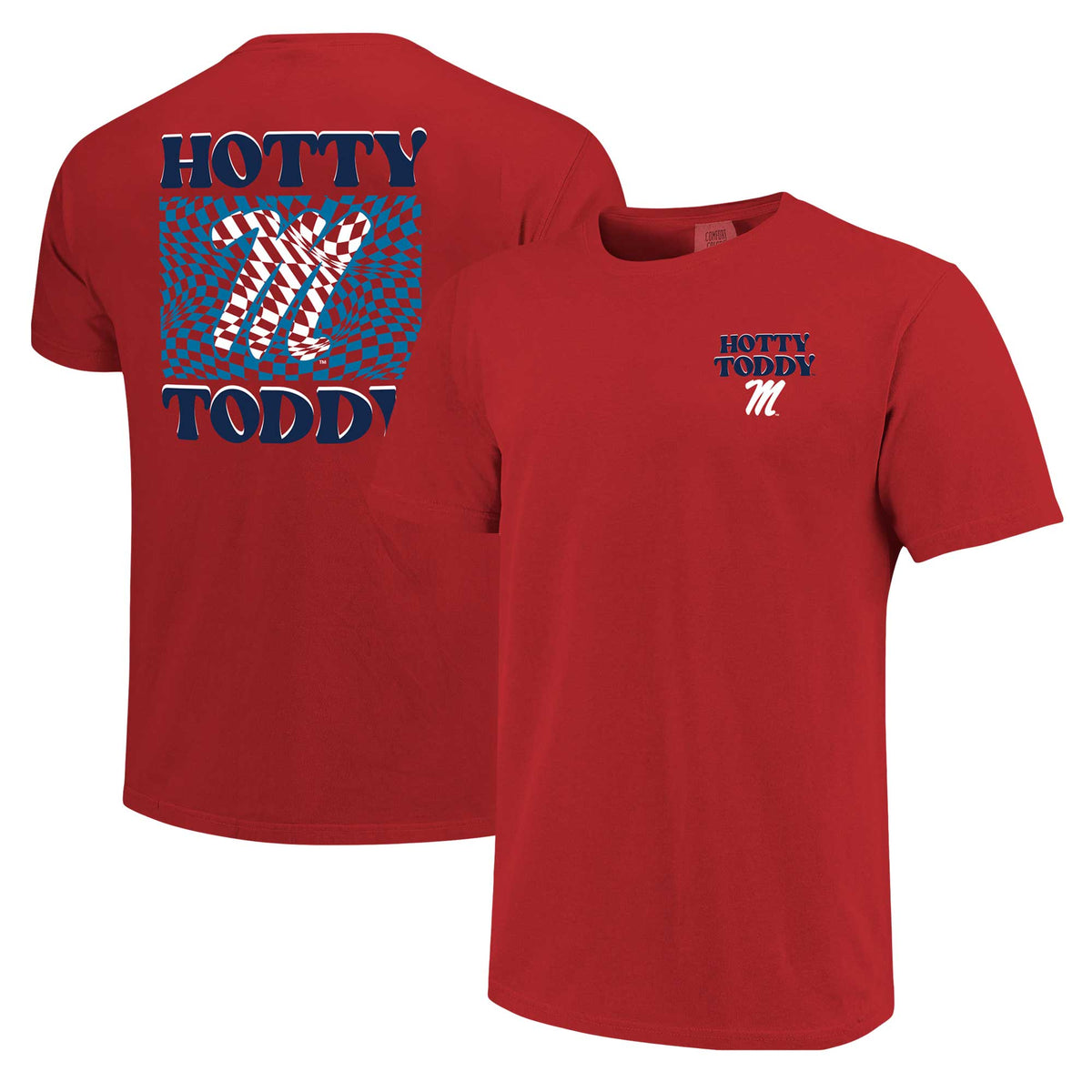 Women's Red Ole Miss Rebels Comfort Colors Checkered Mascot T-Shirt