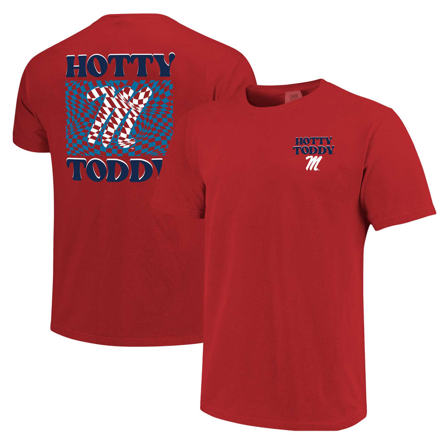 Women's Red Ole Miss Rebels Comfort Colors Checkered Mascot T-Shirt