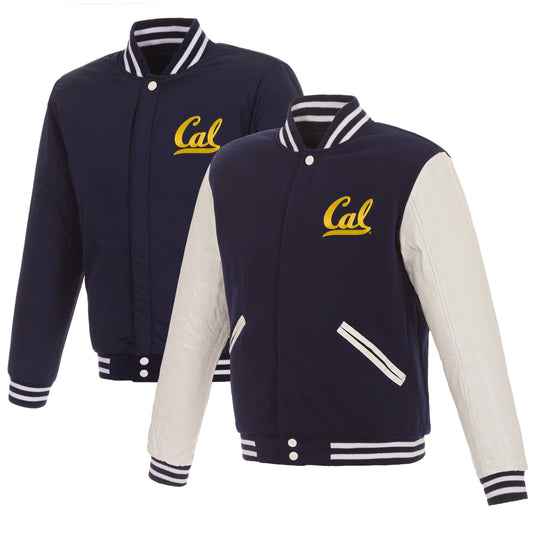 Men's JH Design Navy/White Cal Bears Reversible Two-Tone Fleece Varsity Jacket