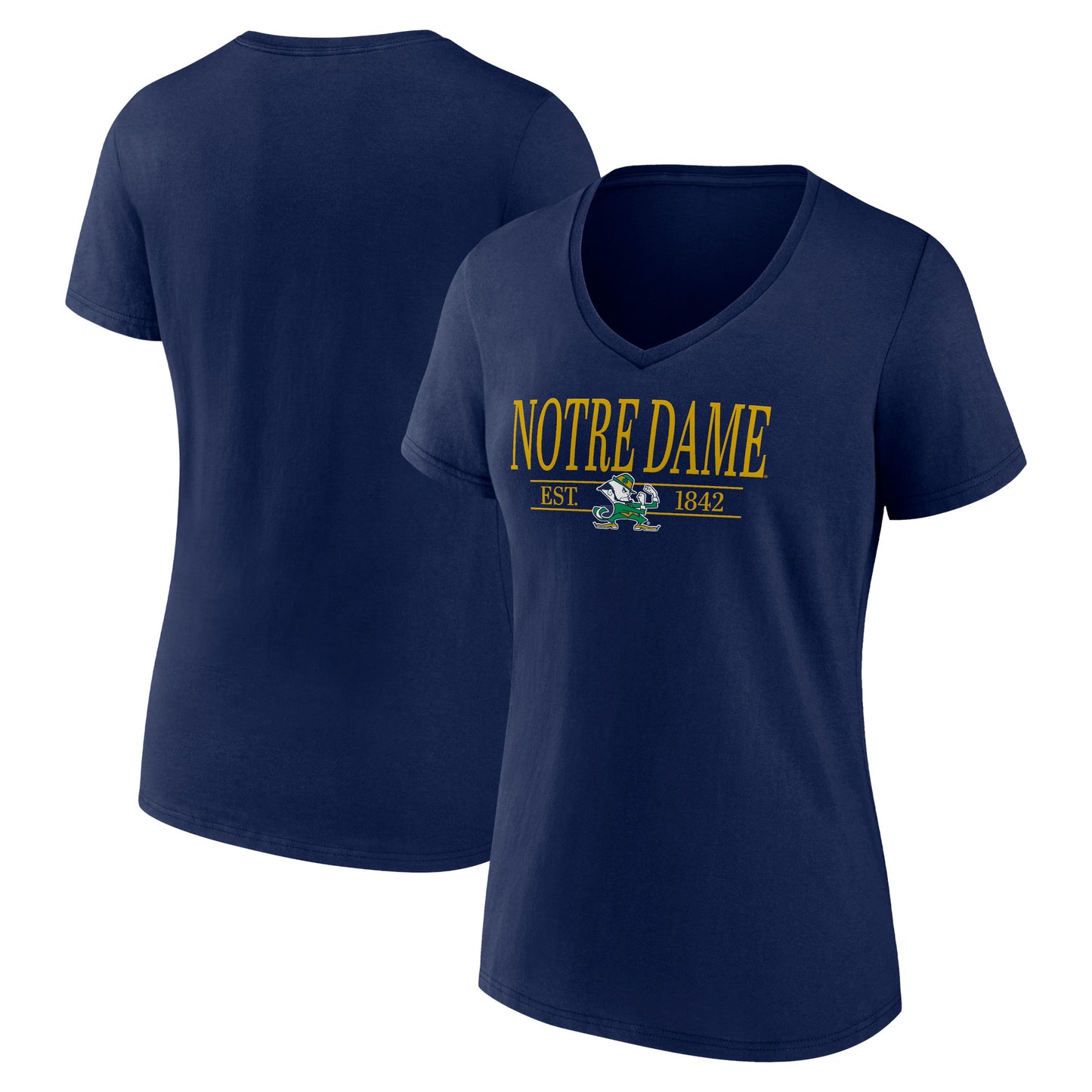 Women's Navy Notre Dame Fighting Irish Essential Stack V-Neck T-Shirt