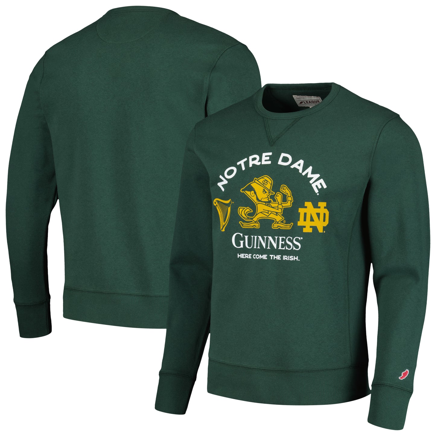 Men's League Collegiate Wear Green Notre Dame Fighting Irish x Guinness Here Come the Irish Stadium Fleece Crewneck Pullover Sweatshirt