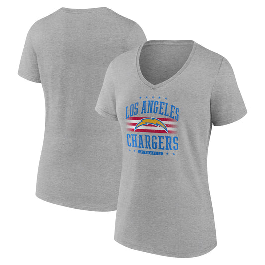 Women's Gray Los Angeles Chargers Americana Team V-Neck T-Shirt