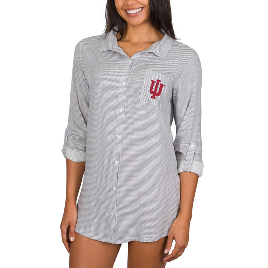 Women's College Concepts Gray Indiana Hoosiers Full-Button Long Sleeve Melody Nightshirt