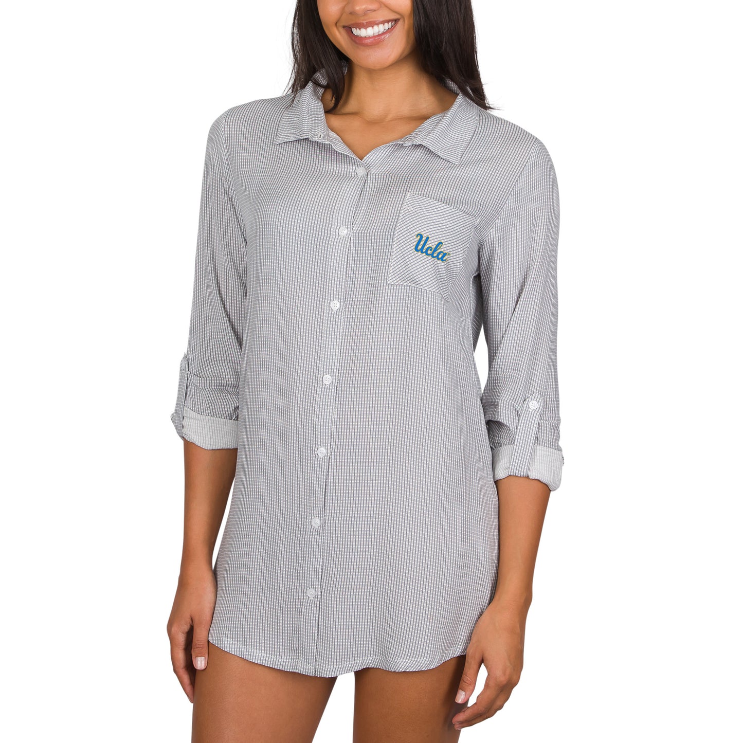 Women's College Concepts Gray UCLA Bruins Full-Button Long Sleeve Melody Nightshirt