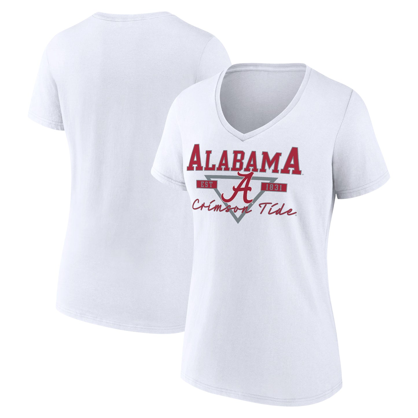 Women's White Alabama Crimson Tide Triangle Origin V-Neck T-Shirt