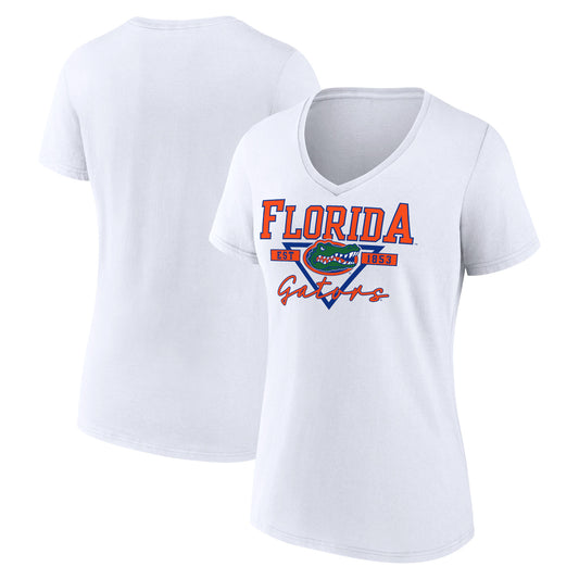 Women's White Florida Gators Triangle Origin V-Neck T-Shirt