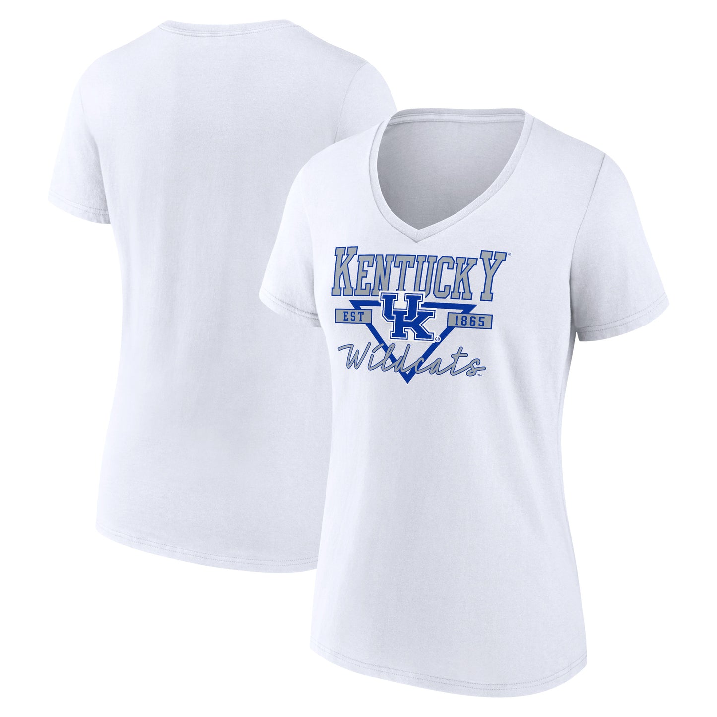 Women's White Kentucky Wildcats Triangle Origin V-Neck T-Shirt