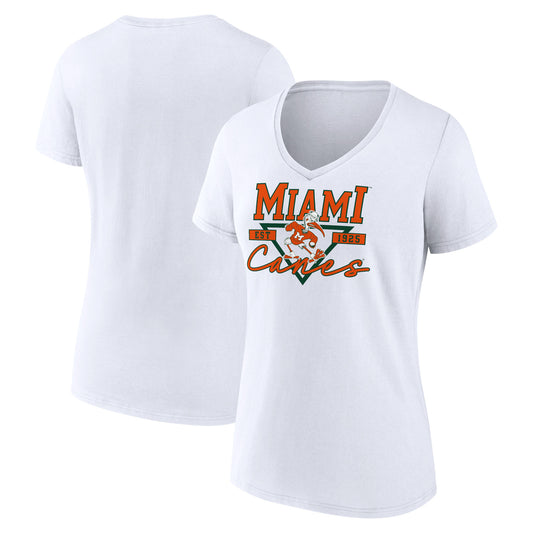 Women's White Miami Hurricanes Triangle Origin V-Neck T-Shirt