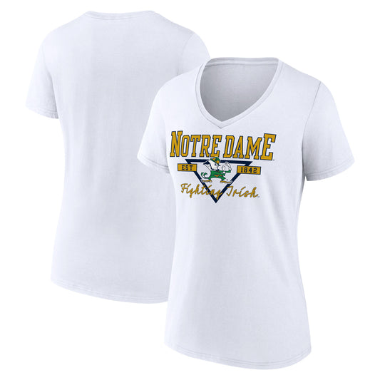 Women's White Notre Dame Fighting Irish Triangle Origin V-Neck T-Shirt