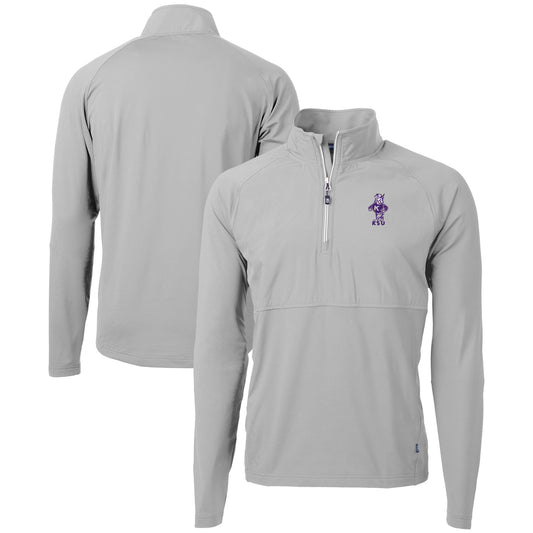Men's Cutter & Buck  Gray Kansas State Wildcats DryTec Adapt Eco Knit Hybrid Recycled Raglan Quarter-Zip Jacket